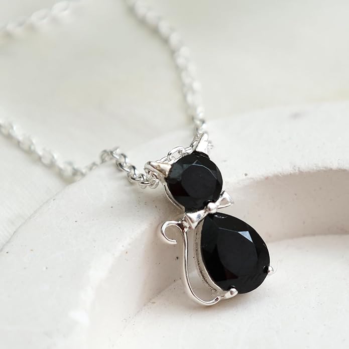 925 Sterling Silver Animal Pendant Necklace Collection for Women | Handmade Natural Gemstone Jewelry | Cat, Bee, Turtle & Bug Designs | Hypoallergenic Silver Necklace Gift for Her