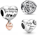 Family Mom Heart Charms 925 Sterling Silver Bead for Bracelets and Necklaces For Women Jewelry Present