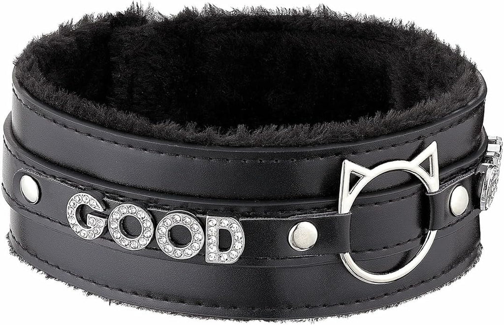 Handmade Collar Choker Necklace for Women – Cat Ear O-Ring Punk Goth Letter Choker,Black/Pink Furry Alt Fashion Jewelry