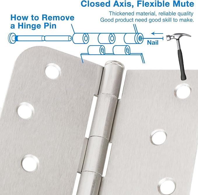 12 Pack Brushed Nickel Door Hinges 4" Square Rounded & 5/8" Radius Corners | 4 - Image 4