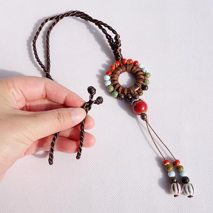 Boho Style Colorful Ceramic Bead Strand Necklace Adjustable Bohemian Jewelry Gift for Women, Fashion Clothing Matching Necklace