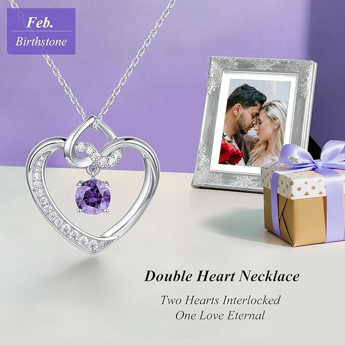 Heart Birthstone Necklaces Gifts for Women Wife, Jewelry for Women Wedding Anniversary Birthday Gifts for Wife Girlfriend Mom Christmas Valentines Gifts S925 Sterling Silver