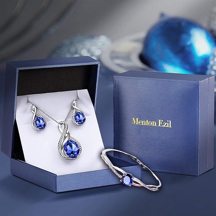 Charming Crystal Jewelry Sets For Women 18K White Gold Plating Bracelet Necklace And Earrings Sets For Wife Girlfriend Or Mothers Idea Gift For Mother's day