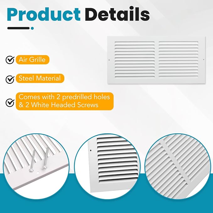 VOISEN Return Air Grille, Fits 14x6 Duct Opening, Steel Return Vent Cover - Image 6