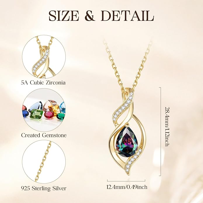 FANCIME Birthstone Necklace for Women Teardrop Necklace S925 Sterling Silver Infinity Love Birthday Gifts for Mom Women Girls, 16"+2" Inches