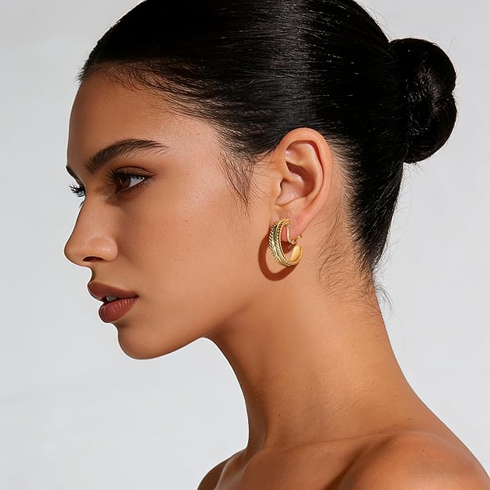 Gold and Silver Mixed Metal Clip-On Earrings Two Tone Clip-On Earrings Chunky Twist Open Hoops Earring Fashion Jewelry