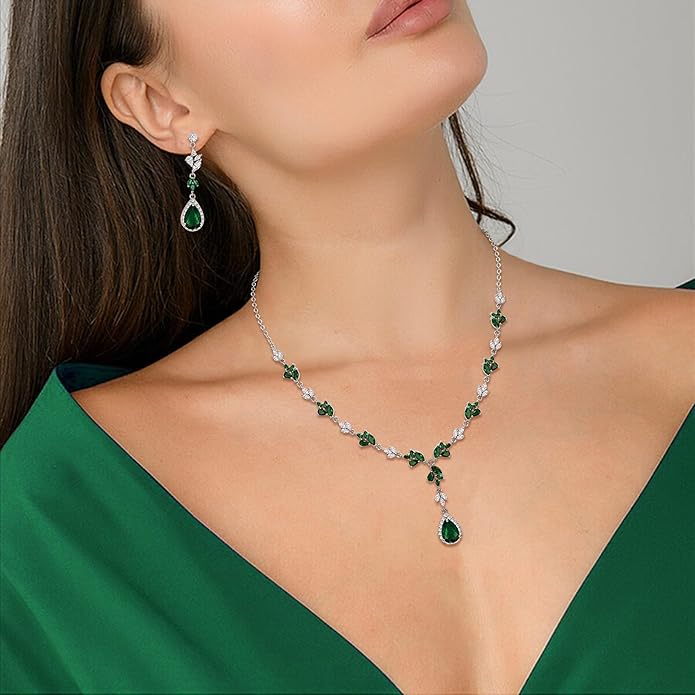 Crysdue Teardrop Bridal Jewelry Set for Wedding Party, Silver/14K/Rose Gold Plated Prom Costume Jewellery for Bride Bridesmaids Women, Cubic Zirconia Necklace Dangle Earrings Bracelet