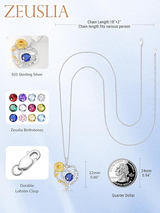 Valentine's Day Gifts for Wife 925 Sterling Silver Double Birthstone Pendant Necklaces I Love You for Always and Forever Necklace Anniversary Birthday Gifts for Wife Girlfriend Mom Her