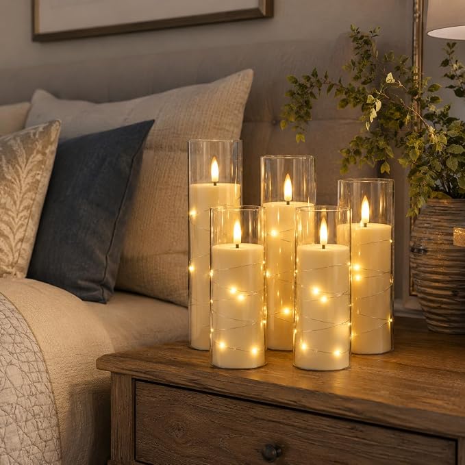 Da by 5 Pack Clear Acrylic Flameless Taper Candles, Flickering Black Wick LED - Image 4