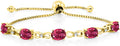 Gem Stone King 7X5MM Oval Cut Gemstone Birthstone and Accent Lab Grown Diamond Tennis Bracelet For Women In 18K Yellow Gold Plated Silver | Adjustable Bolo Bracelet For Women | Easy-On Easy-Off