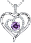 S925 Sterling Silver Necklace for Women, Valentines Day Gifts for Her, Love Heart Birthstone Necklaces for Women, Wife Jewelry, Mom Birthday Valentines Mothers Day Gifts, Girlfriend Necklaces, Daughter Heart Jewel, Anniversary for Her