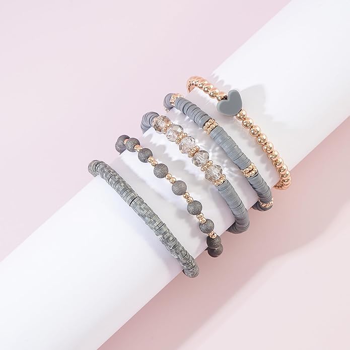 Heishi Beaded Stretch Bracelets for Women Stackable Polymer Clay Beads Bracelets Friendship Boho Summer Beach Bracelet Jewelry Set