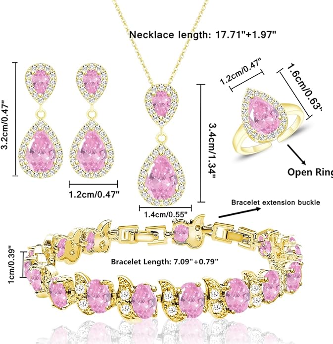 LMXXVJ Teardrop Jewelry Set for Women，Necklace Earrings Adjustable Ring Bracelet Set Fashion Formal Platinum/Gold/Rose Gold Jewelry Gift Girl/Mom/Wife/Grandmother/Best Friend/Aunt