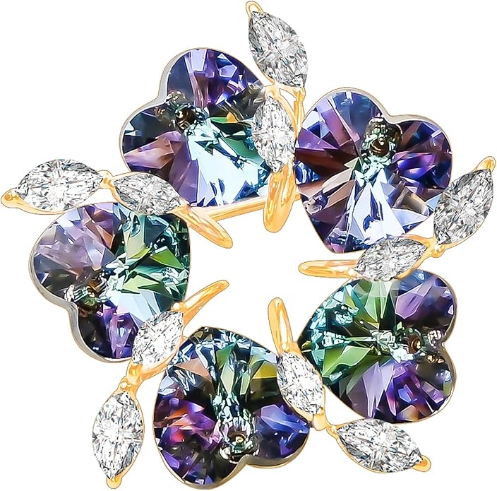 Brooches For Women,14k Gold Plated Copper,Crystal Brooch,Love Brooch,Heart Brooches,Brooches Pin for Birthday, Christmas,Valentines, Wedding Parties, Anniversaries,Flower Broach