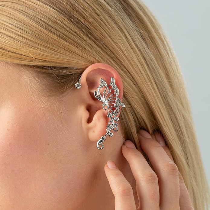 2PCS Butterfly Ear Cuffs Climber Wrap Around Earrings for Women Fairy No Piercing Ear Clip Gold Silver Jewelry Gift