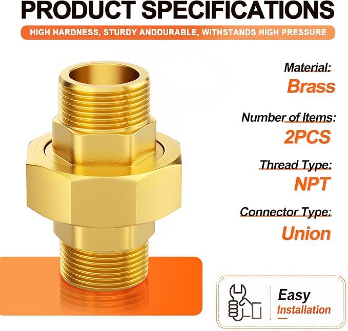 GASHER 2PCS 1" MNPT Brass Union Pipe Fitting | 1 Inch Male x 1 Inch Male Thread - Image 2