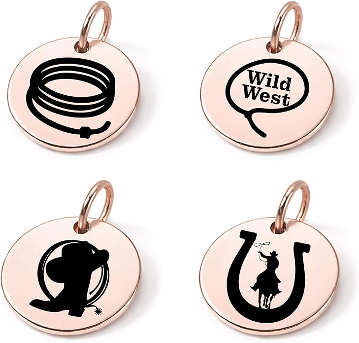 SM Design Western Charm Set of 4 – Stainless Steel Western Charms for Bracelets & Necklaces – Cowgirl, Ranch & Country Style Jewelry Charms – Western Gift for Women & Moms