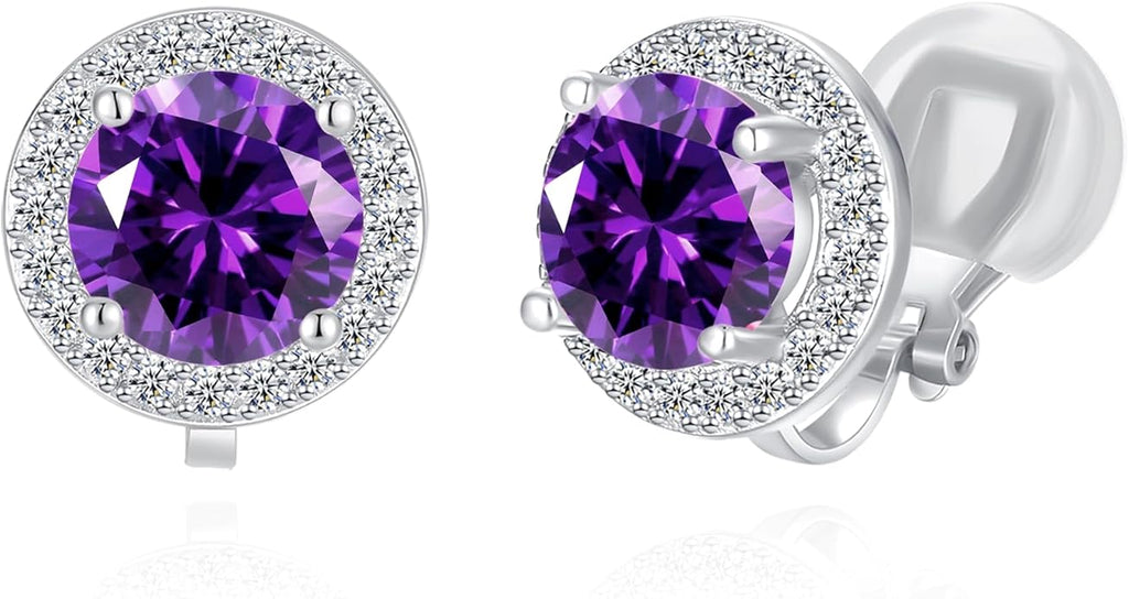 YOQUCOL 8MM Cubic Zirconia Crystal Clip On Stud Earrings Round Non Pierced Earrings for Women