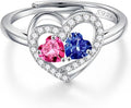Iefil Adjustable Ring for Women - 925 Sterling Silver Double Birthstone Rings, Anniversary Birthday Gifts for Women Wife Her