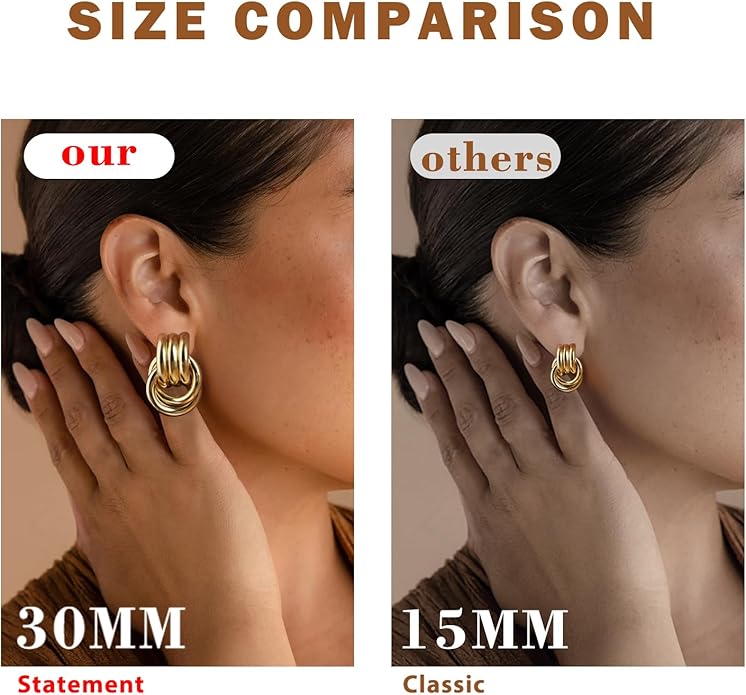 Chunky Gold Knot Earrings for Women, Gold Silver Statement Geometric Drop Dangle Long Link Earrings Trendy Dupes Jewelry