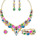 CSY 4 Pcs/Set Austrian Crystal Necklace Earrings Bracelet Ring Bridal Jewelry Sets for Brides Wedding Party Costume Accessories Gifts for Women