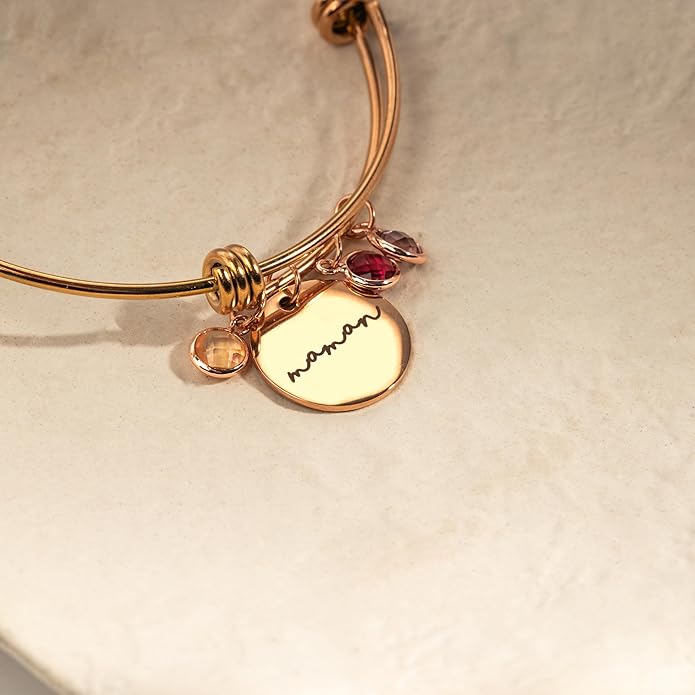 Custom Grandma Birthstone Bangle Bracelet, Personalized Children’s Birthstone Gift for Mom, Handmade Jewelry for Her, Birthday Valentines Day Gift for Women, Meaningful Present for Grandma – ABR-LC-MBS