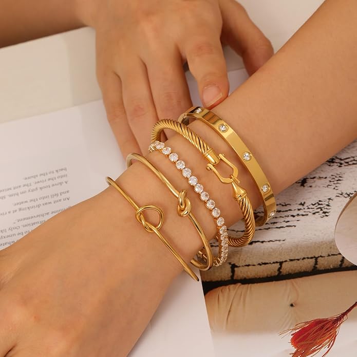 18 K Gold Plated Love Bangle Bracelet Stack Cuff Jewelry for Women Jewelry Set for Women Gift with Box