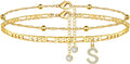 Ursteel Ankle Bracelets for Women, 14K Gold Plated Dainty Layered Chain CZ Initial Anklets Summer Jewelry Gifts for Women