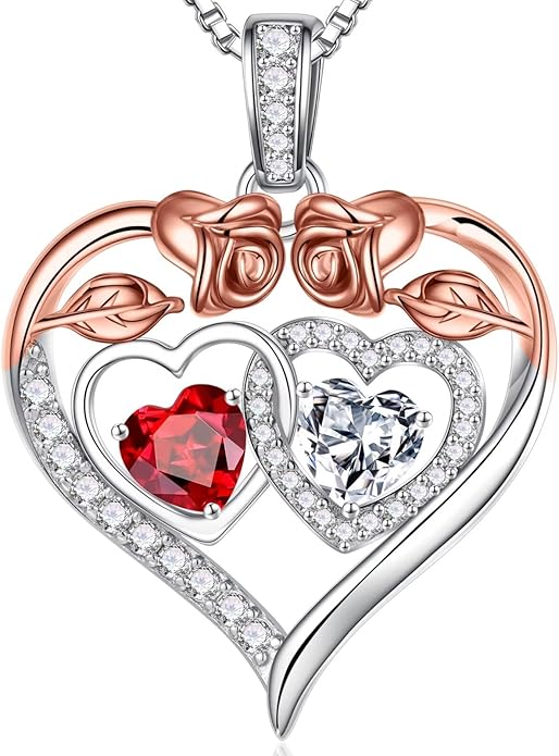 Iefil Valentines Day Gifts for Her - 925 Sterling Silver Rose Heart Necklaces for Women, Anniversary Birthday Gifts for Wife Girlfriend Mom