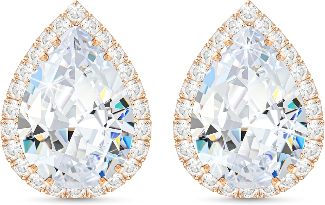 Linawe Women Stud Earrings, Teardrop Diamond Moissanite Cubic Zirconia Earrings Studs Rhinestone Jewelry Gold/Silver/Rose Gold