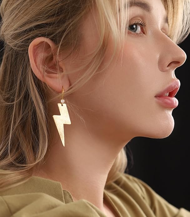 OZEL Gold Dangle Earrings for Women Brushed Finish, Matte Gold Statement Jewelry, 14k Gold Plated