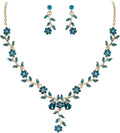 BriLove Women's Wedding Jewelry Leaf Cluster Flower Crystal Dangle Earrings Pendant Necklace Set for Bridal
