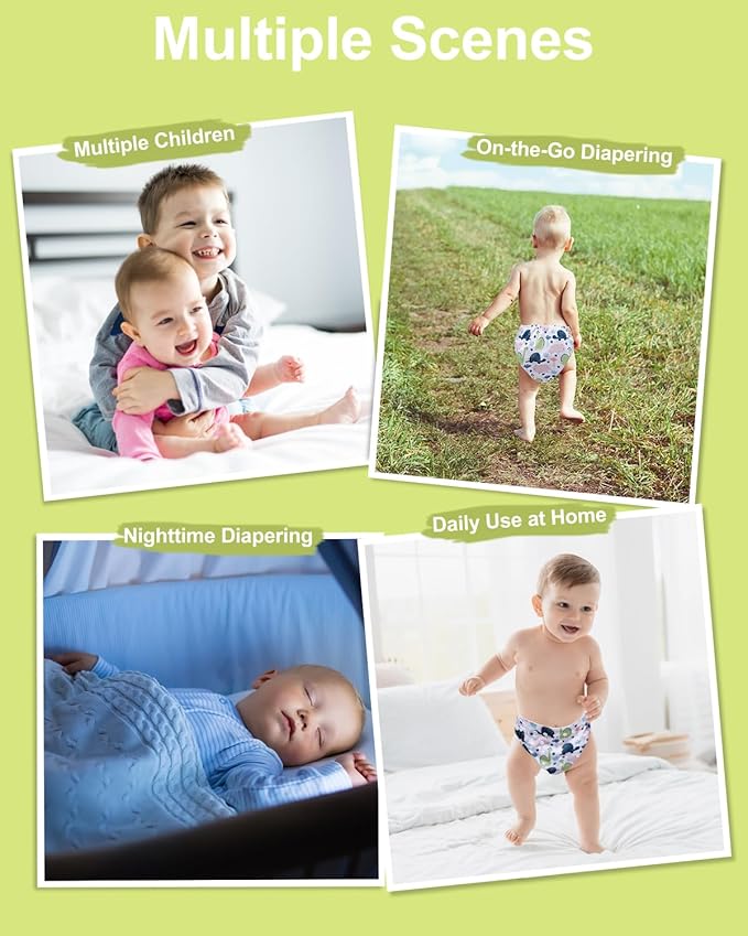 babygoal Cloth Diaper Covers 6 Pack with Wet Bag for Fitted Diapers and Prefolds with Double Gussets, Adjustable and Reusable for Baby Boys and Girls 6DCF11-B