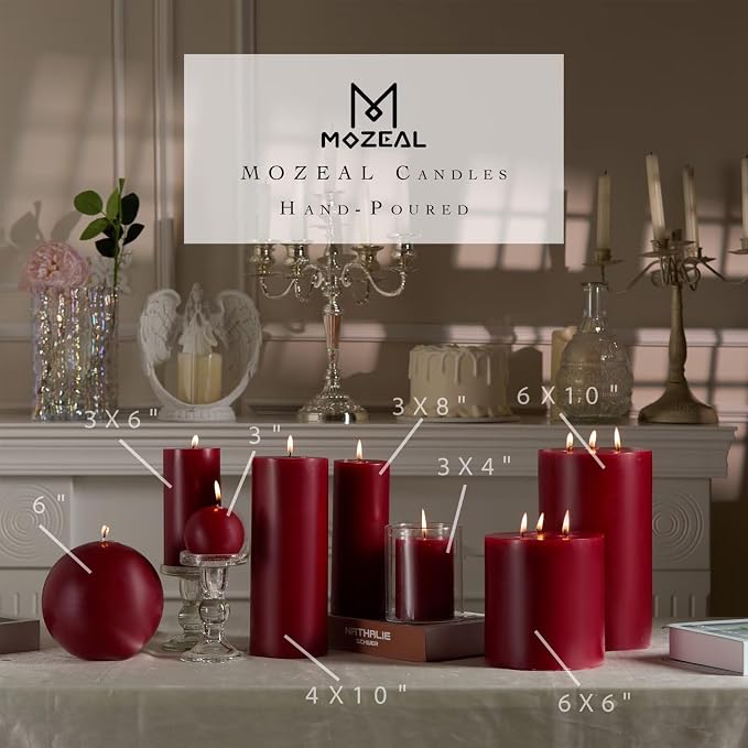 MOZEAL 3" x 6" Hand-Poured Unscented Candle, Dripless Pillar Candle Set of 3 - Image 3