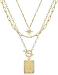 MJartoria Layered Initial Necklaces for Women Trendy, 14K Gold Plated Brass Simple Star Choker Square Letter Pendant Necklace, Paperclip Chain Necklaces Jewelry Gifts