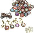 ToBeIT Bezel Pendant Trays Round Wooden and Glass Cabochon Round Clear Dome for DIY Crafting Photo Jewelry Making