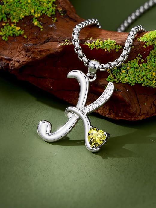 Valentines Day Gifts for Women Alphabet A to Z Initial Birthstone Pendant Necklaces for Women - 18k White Gold Plated Personalized Name Jewelry Valentine Mothers Day Birthday Gifts for Women Her Girlfriend