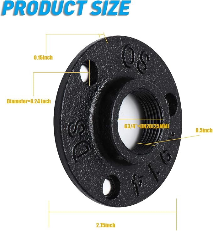 3/4" Antirust Black Floor Flange, 10 Pack Malleable iron Pipe Fittings - Image 2
