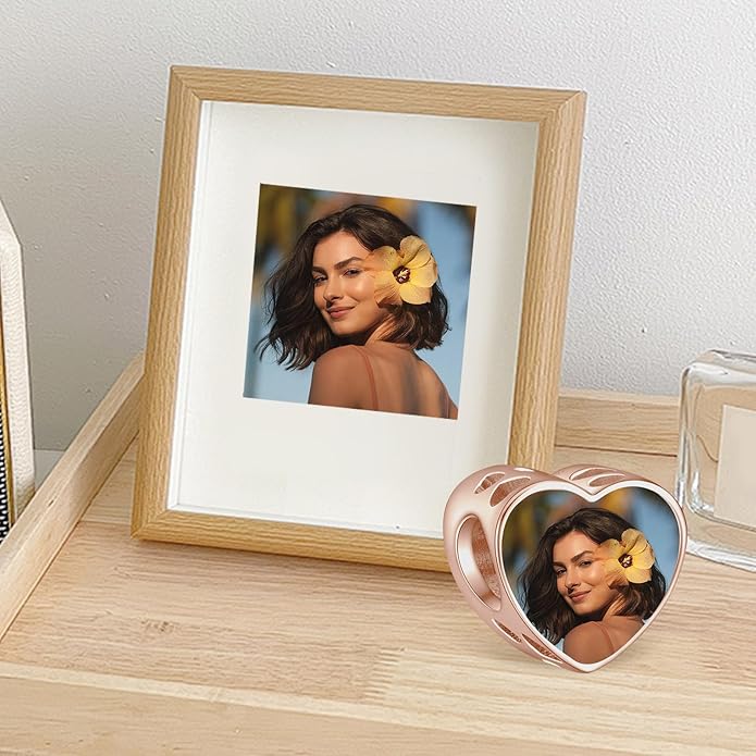 Annmors Personalized Photo Charm for Bracelet Necklaces,925 Sterling Silver Charm Love Heart Shaped Engraved Customize Picture Gift for Birthday Mother's Day Christmas,Bead Charms Jewelry for Women