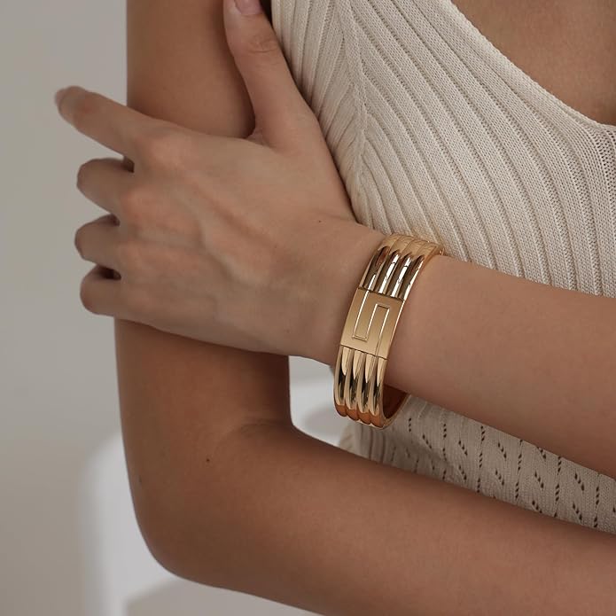 Wide Chunky Gold Cuff Bracelets for Women - Open Cuff Bangles Adjustable Wrist Bracelets, Statement Jewelry Gifts for Women