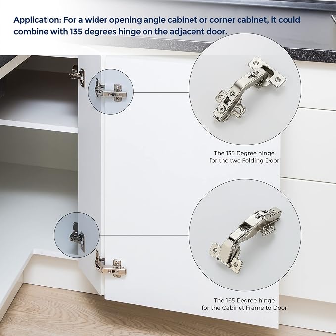 Ravinte Kitchen Cabinet Hinges, 165 Degree Door Hinges, 1 Pairs 2 Pack | - Image 8