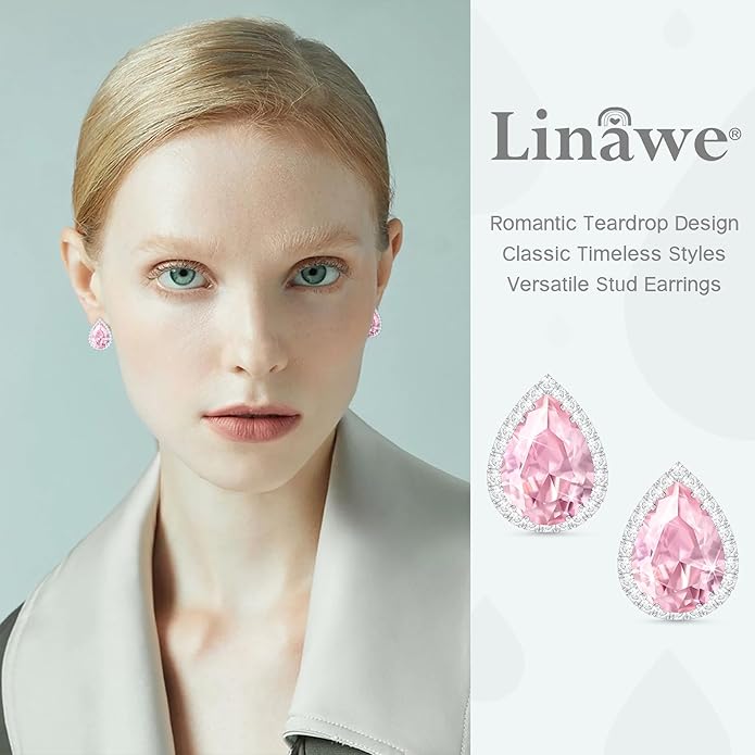 Linawe Women Stud Earrings, Teardrop Diamond Moissanite Cubic Zirconia Earrings Studs Rhinestone Jewelry Gold/Silver/Rose Gold
