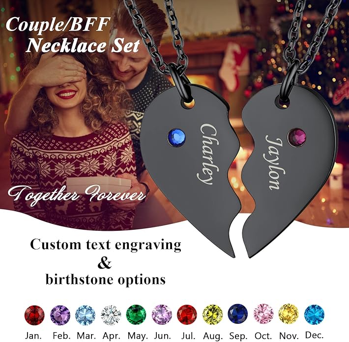FindChic Personalized Matching BFF Necklace for 2/3/4/5/6 Puzzle Name Heart Pendant Stainless Steel Couple Necklace Set Customized Necklaces for Teen Girls