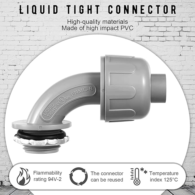 BBTO 100 Pieces 1/2 Inch Liquid Tight Connector Flexible Non Metallic - Image 4