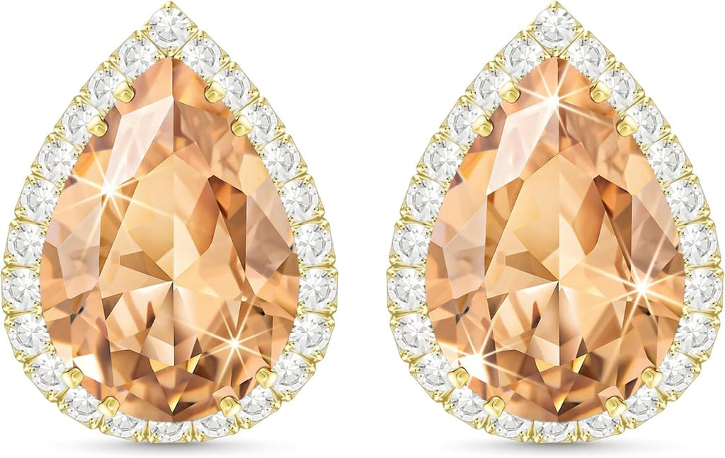 Linawe Women Stud Earrings, Teardrop Diamond Moissanite Cubic Zirconia Earrings Studs Rhinestone Jewelry Gold/Silver/Rose Gold