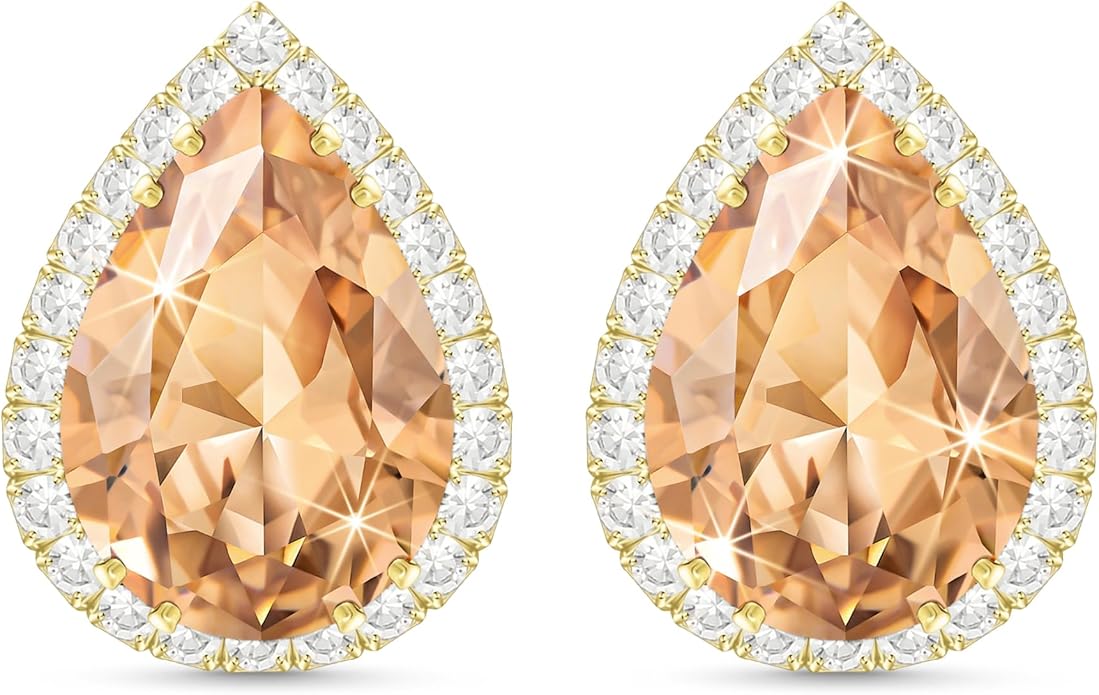 Linawe Women Stud Earrings, Teardrop Diamond Moissanite Cubic Zirconia Earrings Studs Rhinestone Jewelry Gold/Silver/Rose Gold