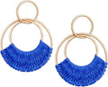 Raffia Hoop Earrings for Women Fun Boho Summer Beach Earrings Lightweight Handmade Straw Wicker Rattan Dangle Earrings Statement Geometric Round Drop Earrings