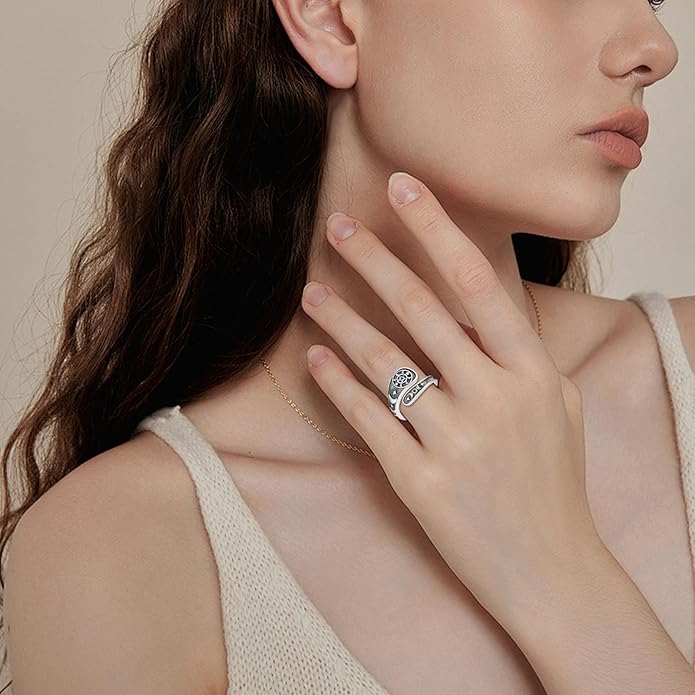 URONE Hummingbird/Bee/Scorpion/Moon Phase Spoon Ring Sterling Silver Thumb Ring Vintage Jewelry Gifts for Women