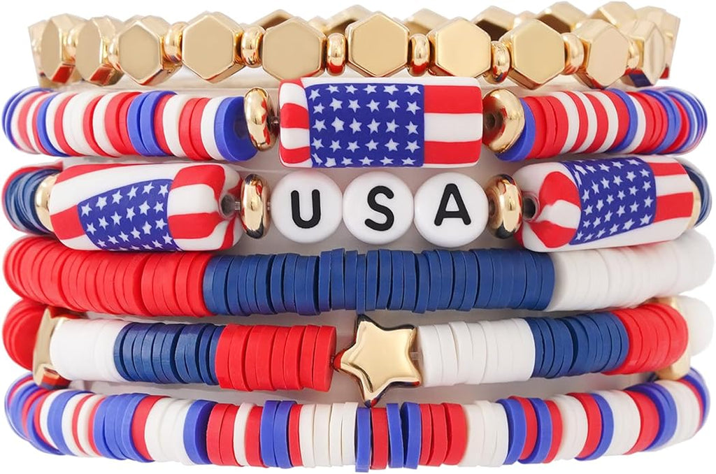 GOOJIDS Surfer Heishi Clay Bead Bracelets for Women Bohemian Stackable Gold Plated Beaded Stretch Bracelets Elastic Layering Friendship Bracelets Set Boho Jewelry