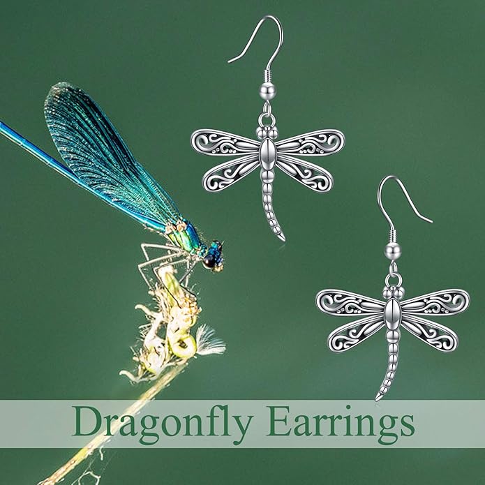 ONEFINITY Dragonfly Earrings 925 Sterling Silver Moonstone Leverback Dragonfly Dangle Drop Earrings Women Jewelry Gifts